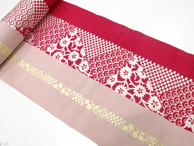 JAPANESE KIMONO / ANTIQUE BOLT FOR HASSUN OBI / WOVEN FLORAL ARABESQUE